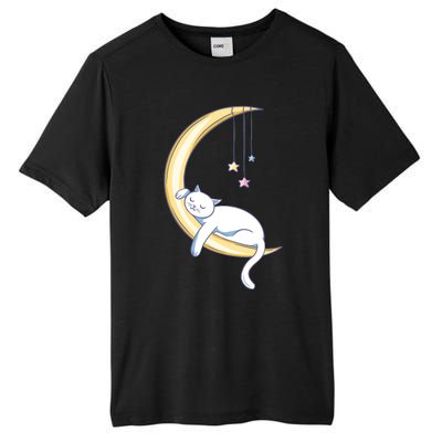 Cat Sleeping On Moon Tall Fusion ChromaSoft Performance T-Shirt