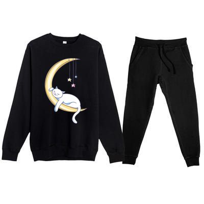 Cat Sleeping On Moon Premium Crewneck Sweatsuit Set