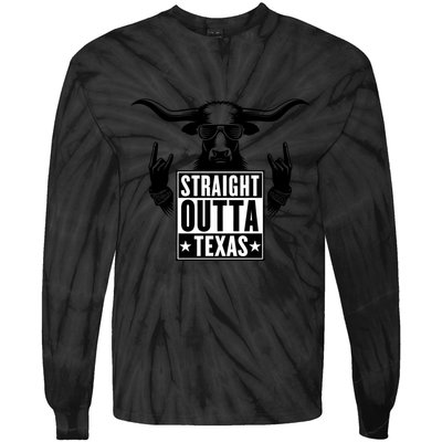 Cool Straight Outta Texas Long Horn Bull Tie-Dye Long Sleeve Shirt