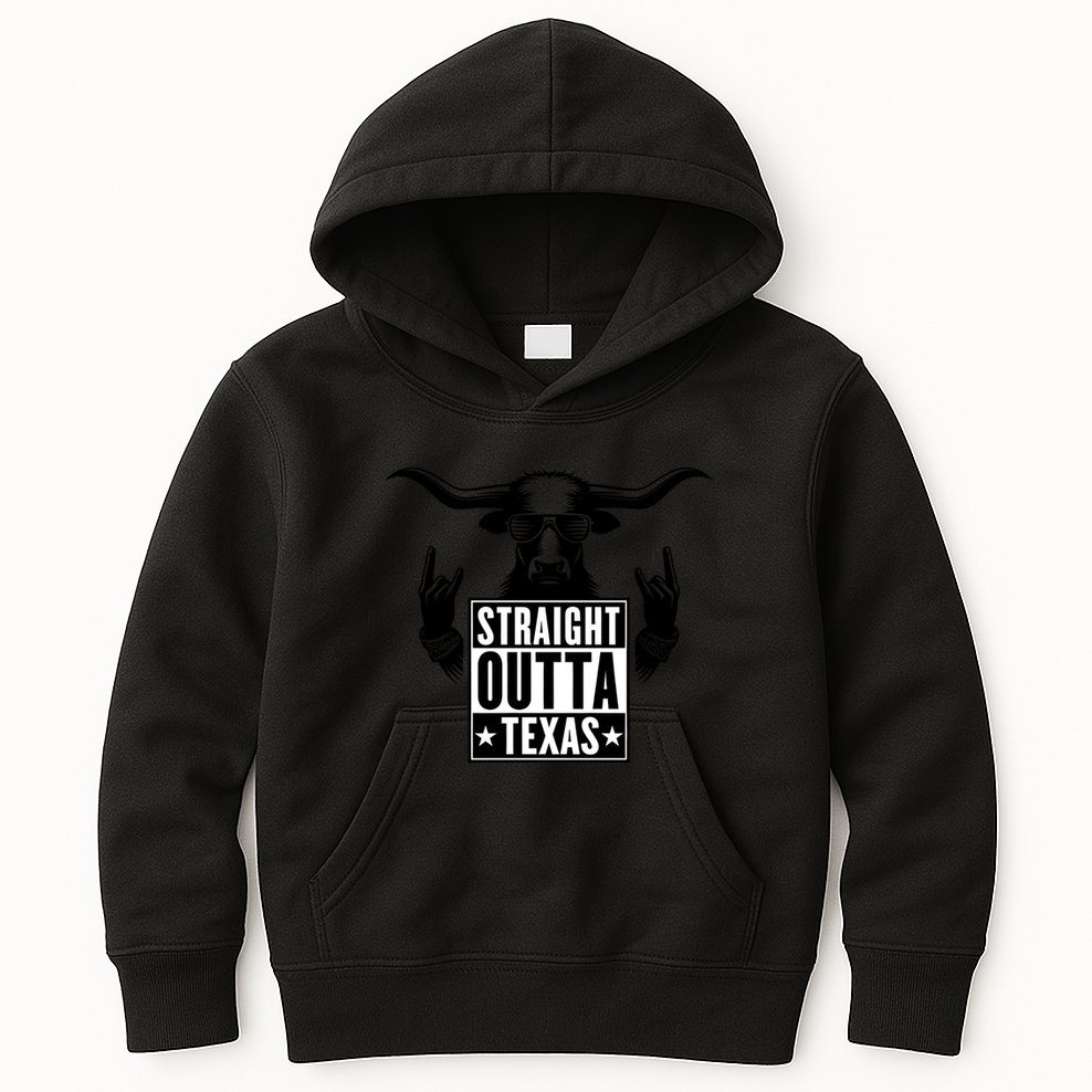 Cool Straight Outta Texas Long Horn Bull Kids Hoodie