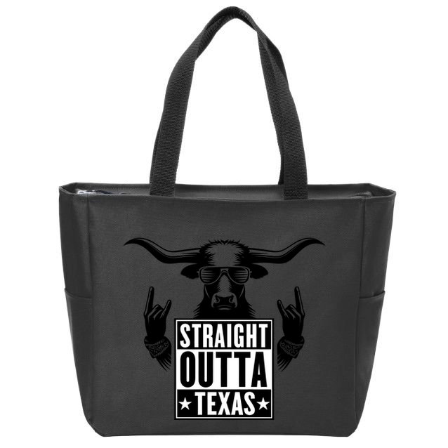 Cool Straight Outta Texas Long Horn Bull Zip Tote Bag