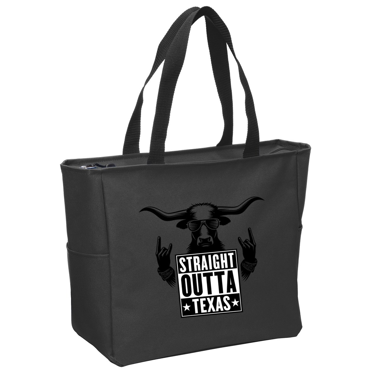 Cool Straight Outta Texas Long Horn Bull Zip Tote Bag