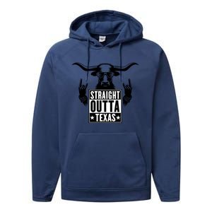 Cool Straight Outta Texas Long Horn Bull Performance Fleece Hoodie