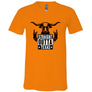 Cool Straight Outta Texas Long Horn Bull V-Neck T-Shirt