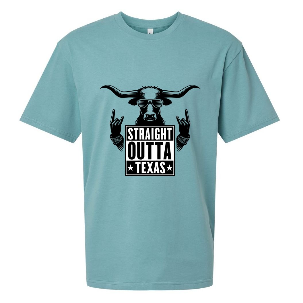 Cool Straight Outta Texas Long Horn Bull Sueded Cloud Jersey T-Shirt