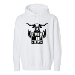 Cool Straight Outta Texas Long Horn Bull Garment-Dyed Fleece Hoodie