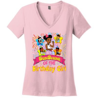 Cute SunShine of the Birthday Girl Women's V-Neck T-Shirt