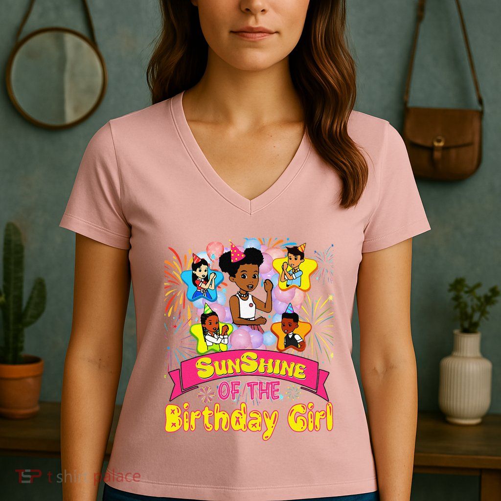 Cute SunShine of the Birthday Girl Women's V-Neck T-Shirt