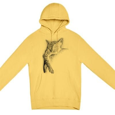 Cat Sleeping On The Moon Sketch Premium Pullover Hoodie