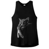 Cat Sleeping On The Moon Sketch Ladies PosiCharge Tri-Blend Wicking Tank