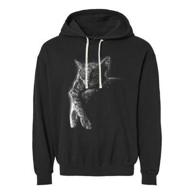 Cat Sleeping On The Moon Sketch Garment-Dyed Fleece Hoodie