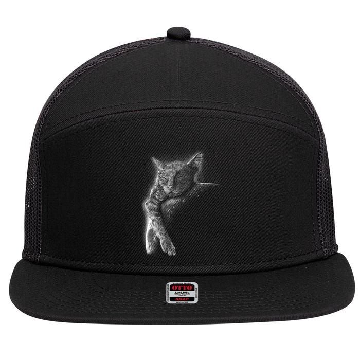 Cat Sleeping On The Moon Sketch 7 Panel Mesh Trucker Snapback Hat