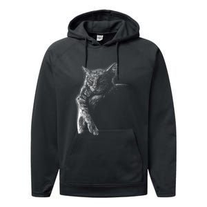 Cat Sleeping On The Moon Sketch Performance Fleece Hoodie