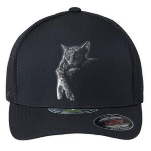 Cat Sleeping On The Moon Sketch Flexfit Unipanel Trucker Cap