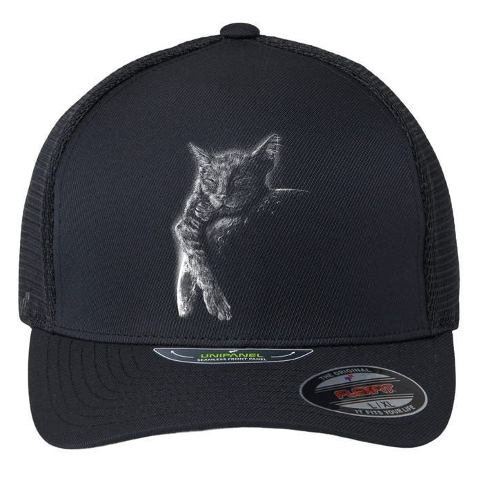 Cat Sleeping On The Moon Sketch Flexfit Unipanel Trucker Cap