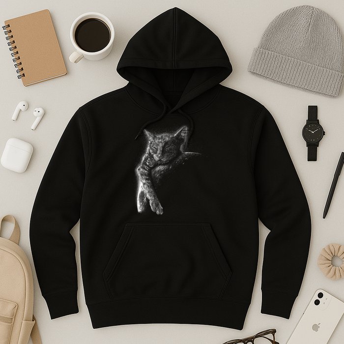 Cat Sleeping On The Moon Sketch Hoodie