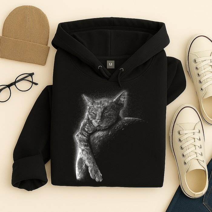 Cat Sleeping On The Moon Sketch Hoodie