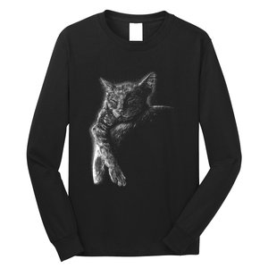 Cat Sleeping On The Moon Sketch Long Sleeve Shirt