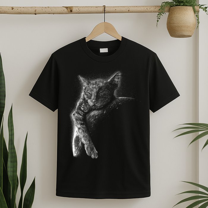 Cat Sleeping On The Moon Sketch T-Shirt