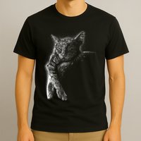Cat Sleeping On The Moon Sketch T-Shirt