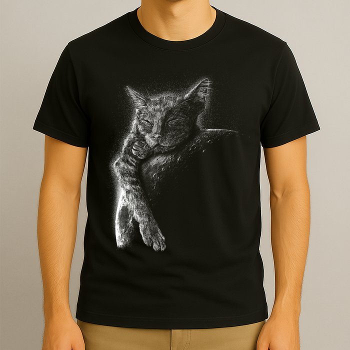 Cat Sleeping On The Moon Sketch T-Shirt