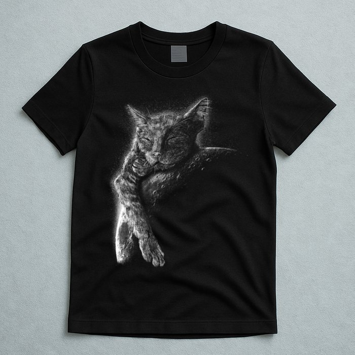 Cat Sleeping On The Moon Sketch T-Shirt