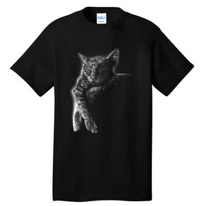 Cat Sleeping On The Moon Sketch Tall T-Shirt