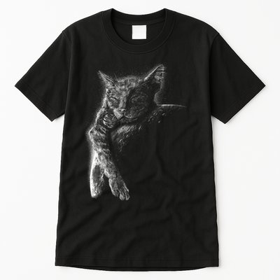Cat Sleeping On The Moon Sketch Tall T-Shirt