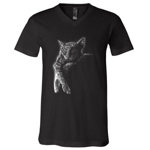 Cat Sleeping On The Moon Sketch V-Neck T-Shirt