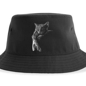 Cat Sleeping On The Moon Sketch Sustainable Bucket Hat