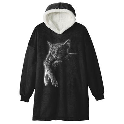 Cat Sleeping On The Moon Sketch Hooded Wearable Blanket
