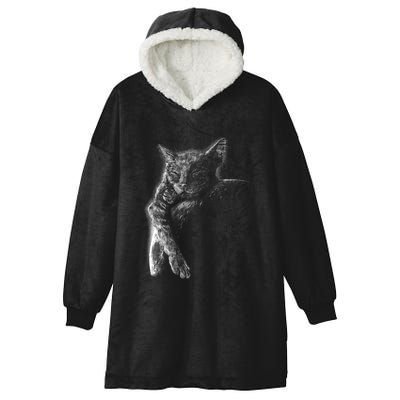 Cat Sleeping On The Moon Sketch Hooded Wearable Blanket