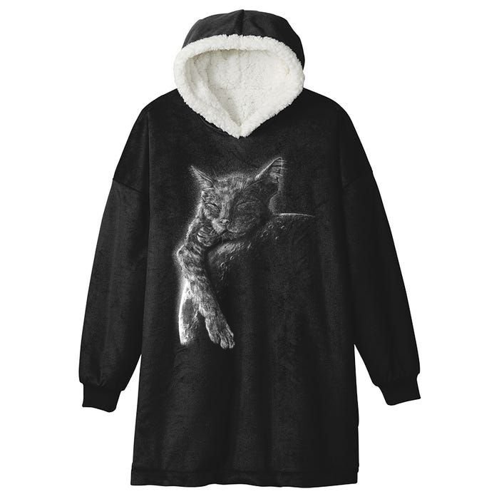 Cat Sleeping On The Moon Sketch Hooded Wearable Blanket