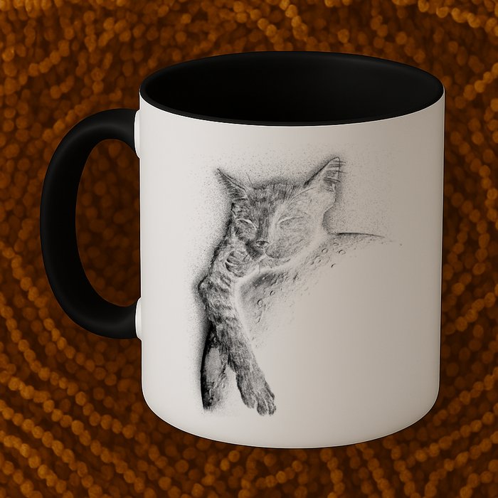 Cat Sleeping On The Moon Sketch Mug