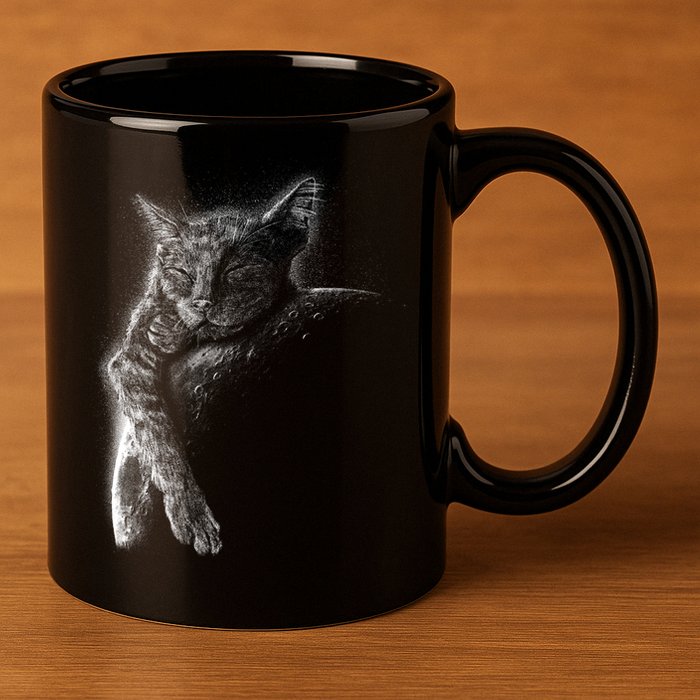 Cat Sleeping On The Moon Sketch 11oz C Handle Ceramic Mug
