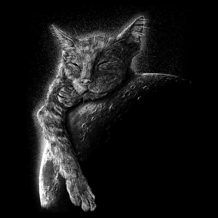 Cat Sleeping On The Moon Sketch Drawstring Bag