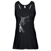 Cat Sleeping On The Moon Sketch Ladies Essential Flowy Tank