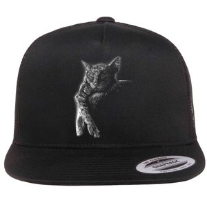 Cat Sleeping On The Moon Sketch Flat Bill Trucker Hat