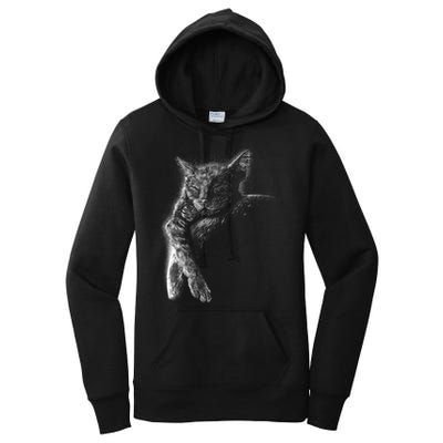 Cat Sleeping On The Moon Sketch Women's Pullover Hoodie