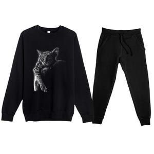 Cat Sleeping On The Moon Sketch Premium Crewneck Sweatsuit Set