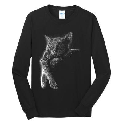 Cat Sleeping On The Moon Sketch Tall Long Sleeve T-Shirt