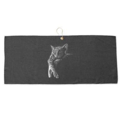Cat Sleeping On The Moon Sketch Large Microfiber Waffle Golf Towel