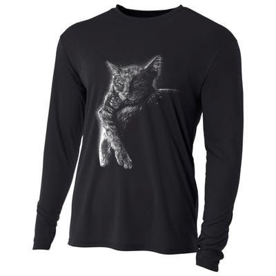 Cat Sleeping On The Moon Sketch Cooling Performance Long Sleeve Crew