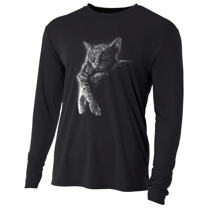 Cat Sleeping On The Moon Sketch Cooling Performance Long Sleeve Crew