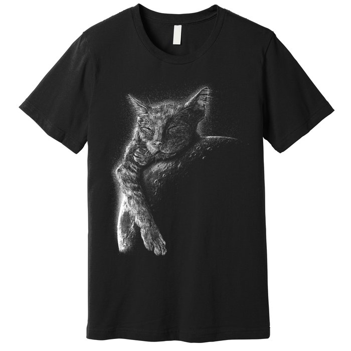 Cat Sleeping On The Moon Sketch Premium T-Shirt