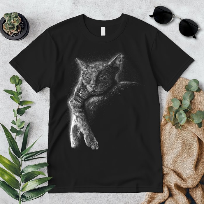 Cat Sleeping On The Moon Sketch Premium T-Shirt