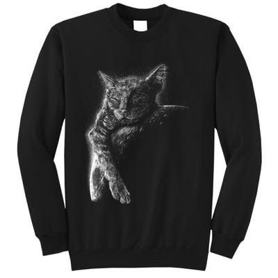 Cat Sleeping On The Moon Sketch Tall Sweatshirt