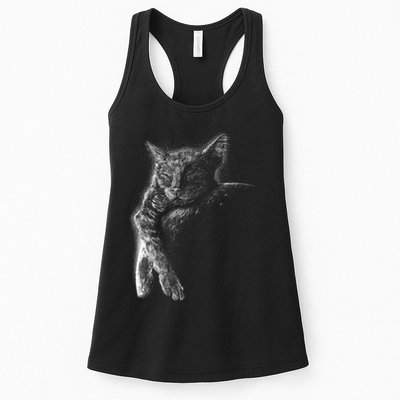 Cat Sleeping On The Moon Sketch Womens Tank Top