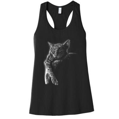 Cat Sleeping On The Moon Sketch Women's Racerback Tank