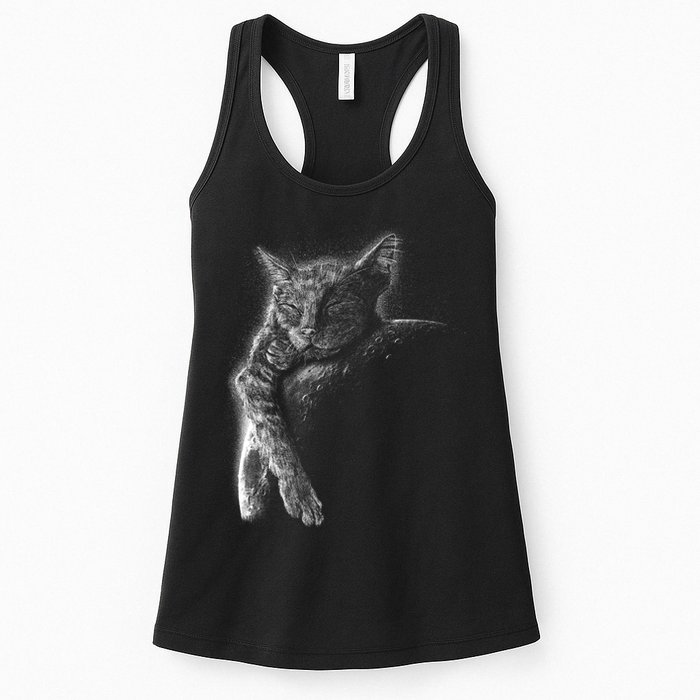 Cat Sleeping On The Moon Sketch Womens Tank Top